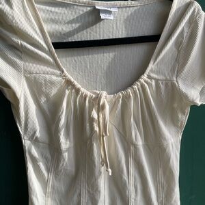 Cream Ribbed Women's Top